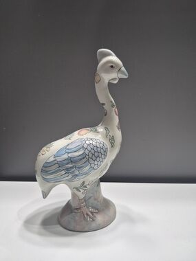 Chinese Antique Bird Figurine in Soft Blue and Cream